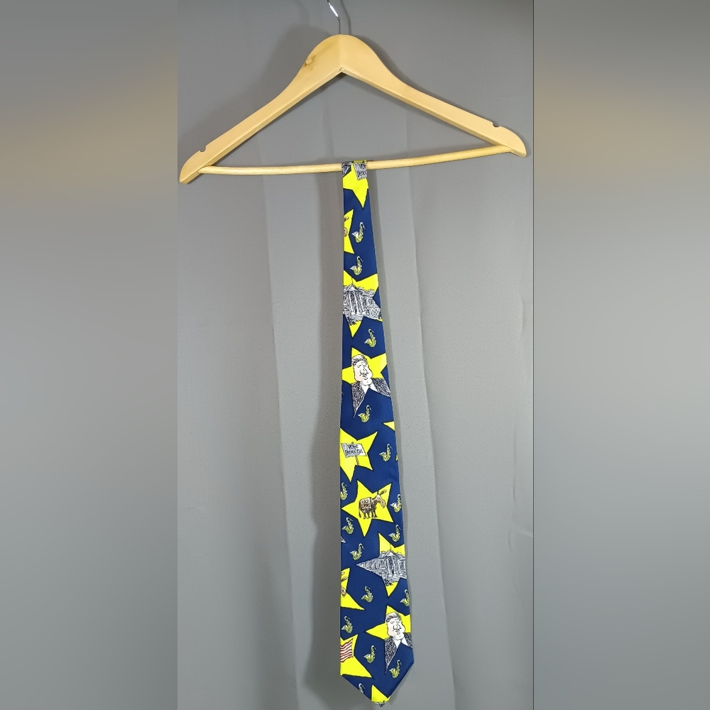 Mens Neck tie Silk democrat bill clinton Novelty Whimsical Mike Luckovich 90s